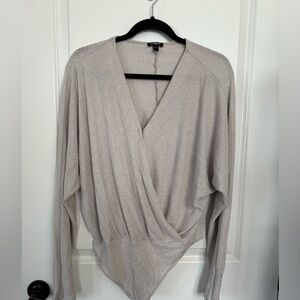 Express Light Beige Ribbed Knit Top